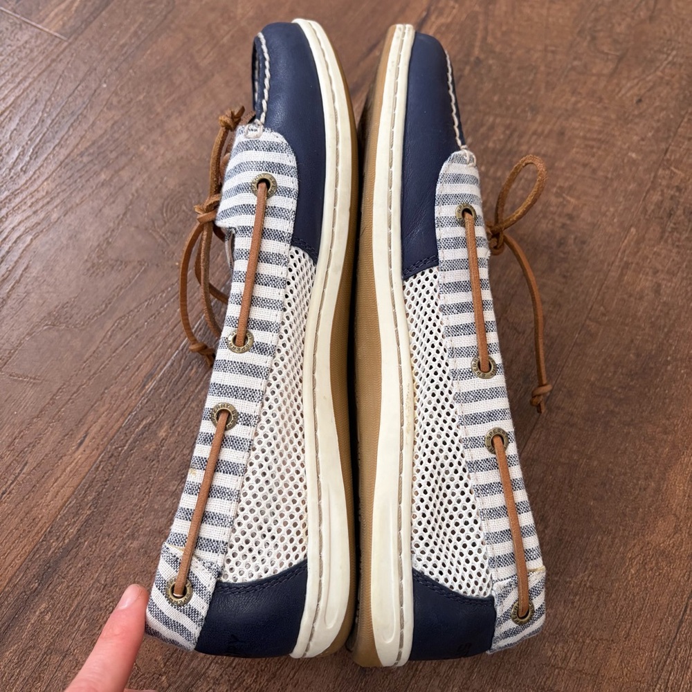 Sperry Navy Blue and White Striped Boat Shoes - Picture 6 of 8